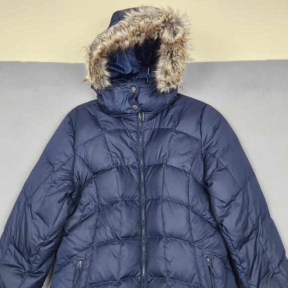 Eddie Bauer Coat Womens Medium Down Puffer Parka EB650 Faux Fur Hood 2-Way Zip - Picture 5 of 14